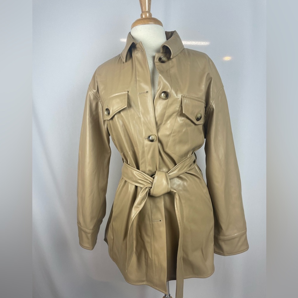Nia the Brand Faux Leather Tan Trench Coat